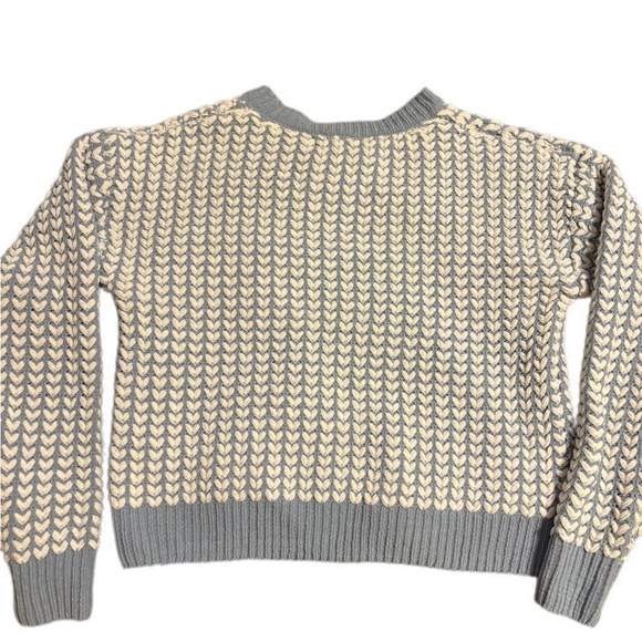 Blue and White Crew Neck Sweater with Ribbed Trim - Picture 3 of 3